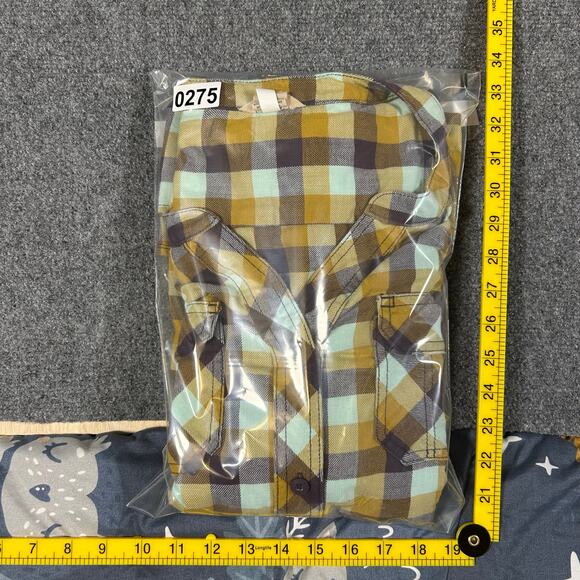 Duluth Trading Co Long Sleeve Plaid Shirt Womens M V Neck Collarless Button Down - Picture 11 of 11